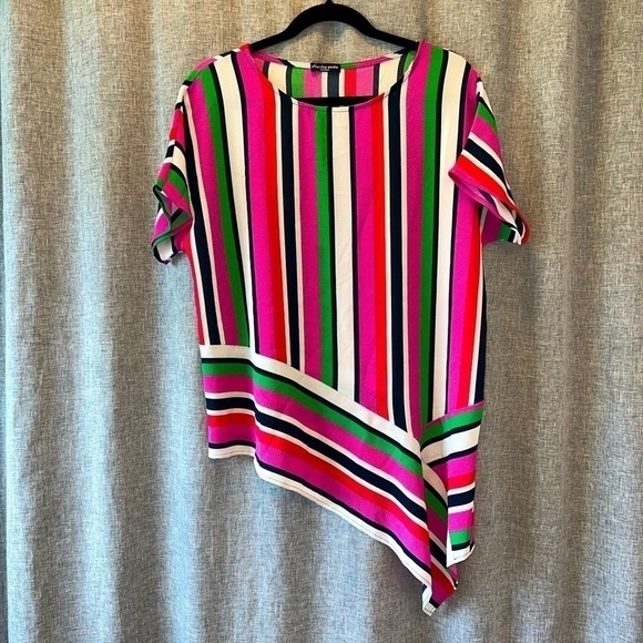 Cha Cha Vente Women's Medium Striped Asymmetrical Hem Top - Like New - Picture 2 of 9